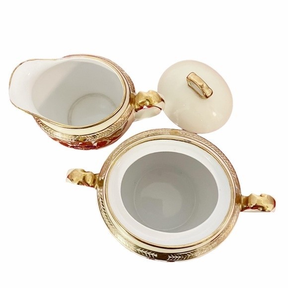 Vintage Noritake Sugar & Creamer Set Cream Navy & Gold Handpainted Made in Japan - Picture 3 of 8